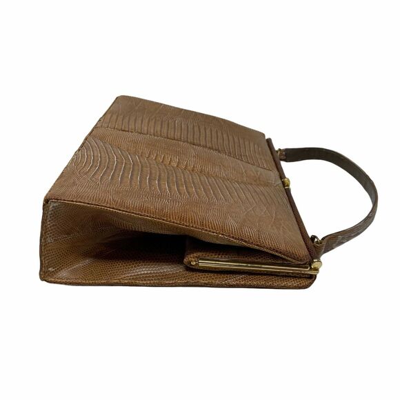 Vintage 1960s Sydney of California Brown Lizard Skin Medium Top Handle Purse - Picture 7 of 12